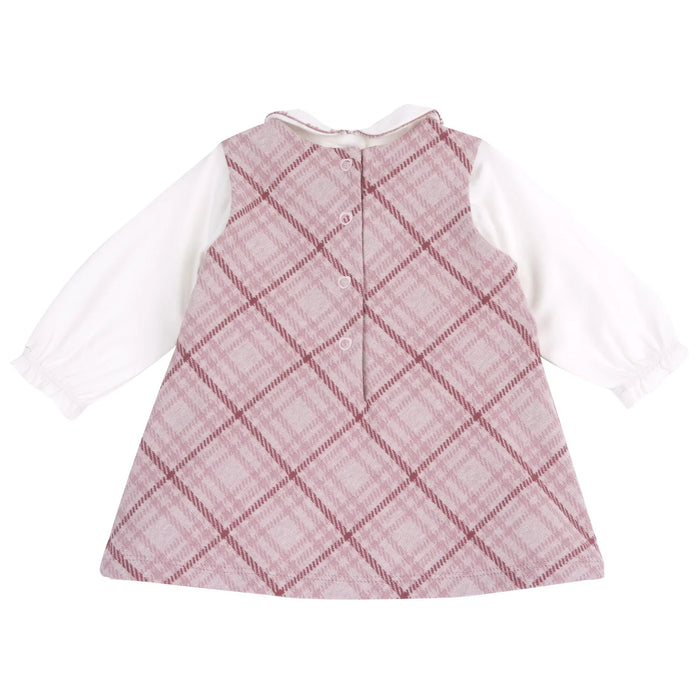 Girls White & Pink Solid Bodysuit with Pinafore Dress