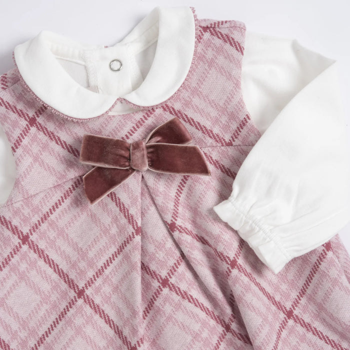 Girls White & Pink Solid Bodysuit with Pinafore Dress