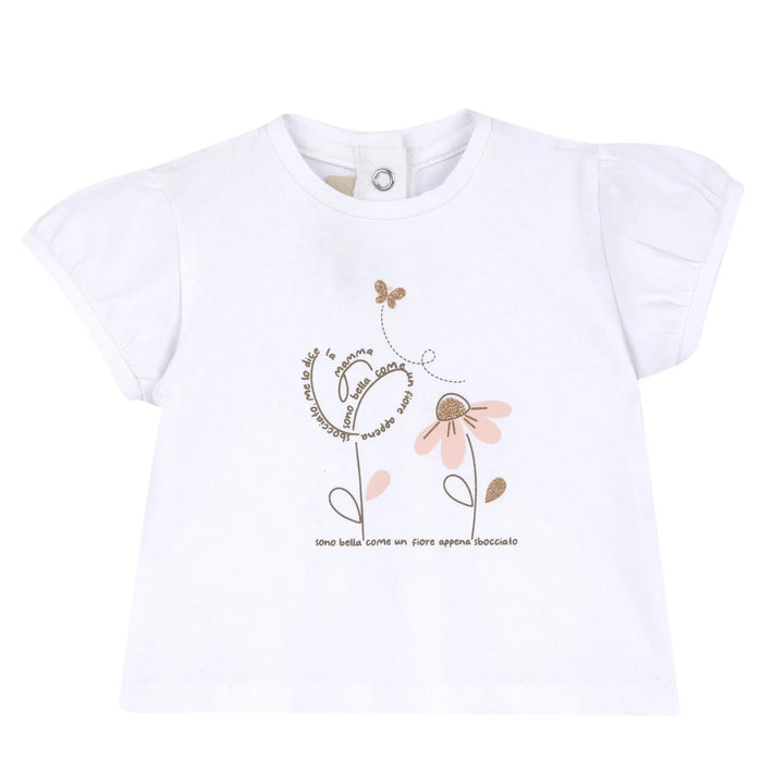 Girls White Printed Round Neck T-shirt