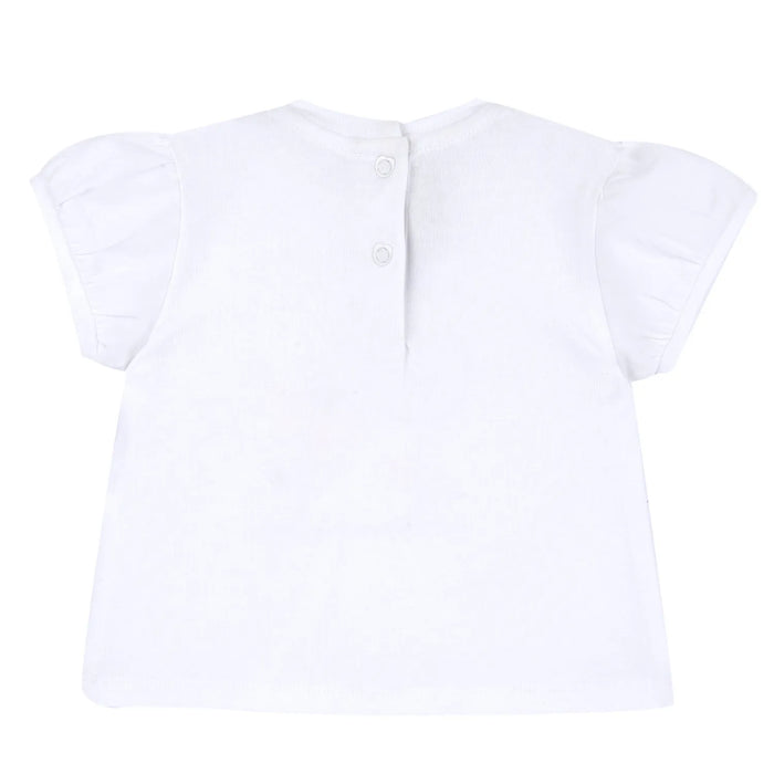 Girls White Printed Round Neck T-shirt