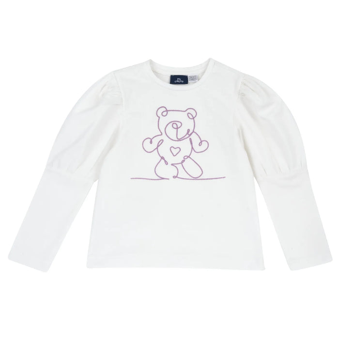 Girls White & Purple Embroidered Long Sleeve Top