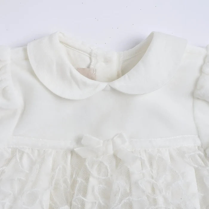 Girls White Self Design A-Line Dress