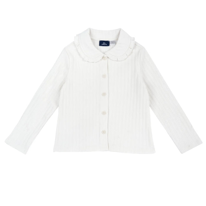 Girls White Self Design Knitted Top