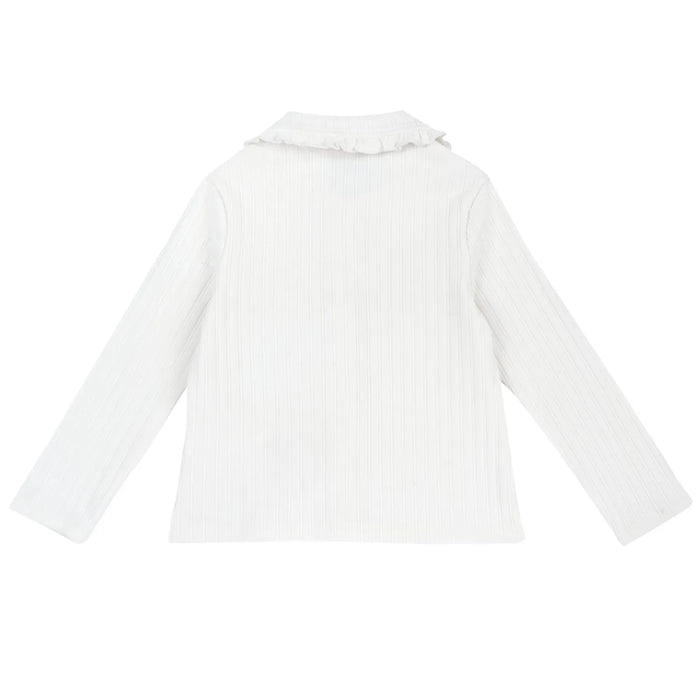 Girls White Self Design Knitted Top