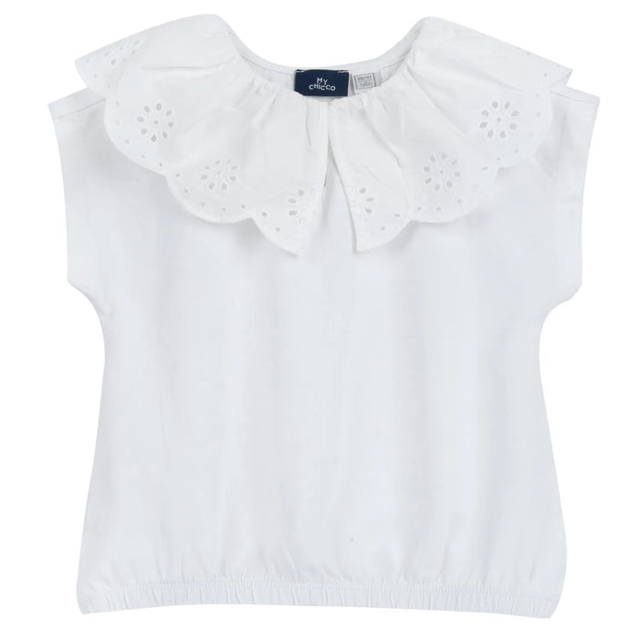 Girls White Self Design Top