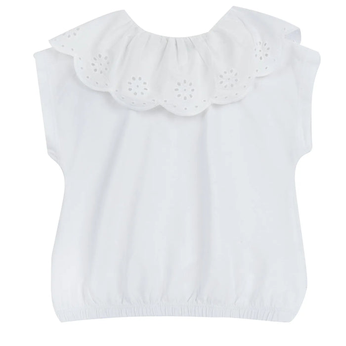 Girls White Self Design Top