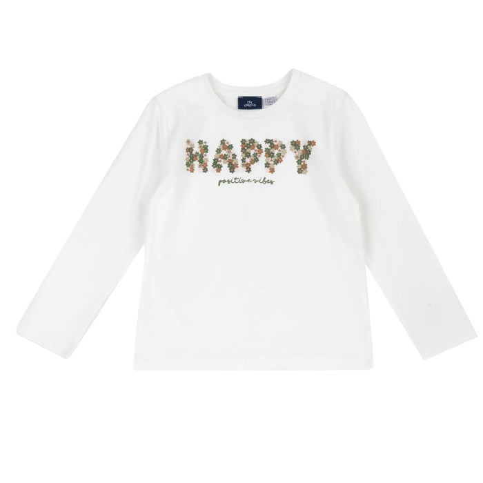 Girls White Typography Long Sleeve T-shirt