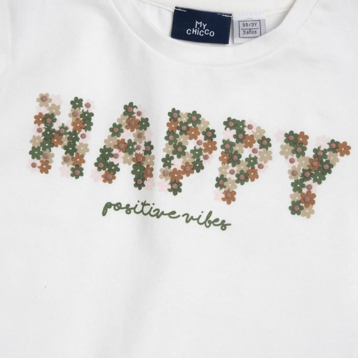 Girls White Typography Long Sleeve T-shirt