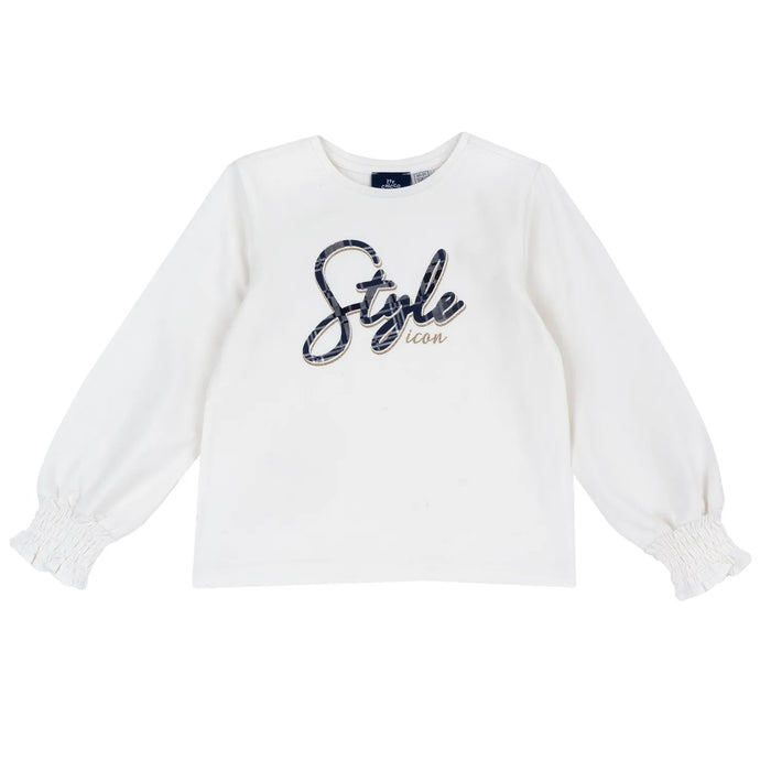 Girls White Typography Printed Long Sleeve Top