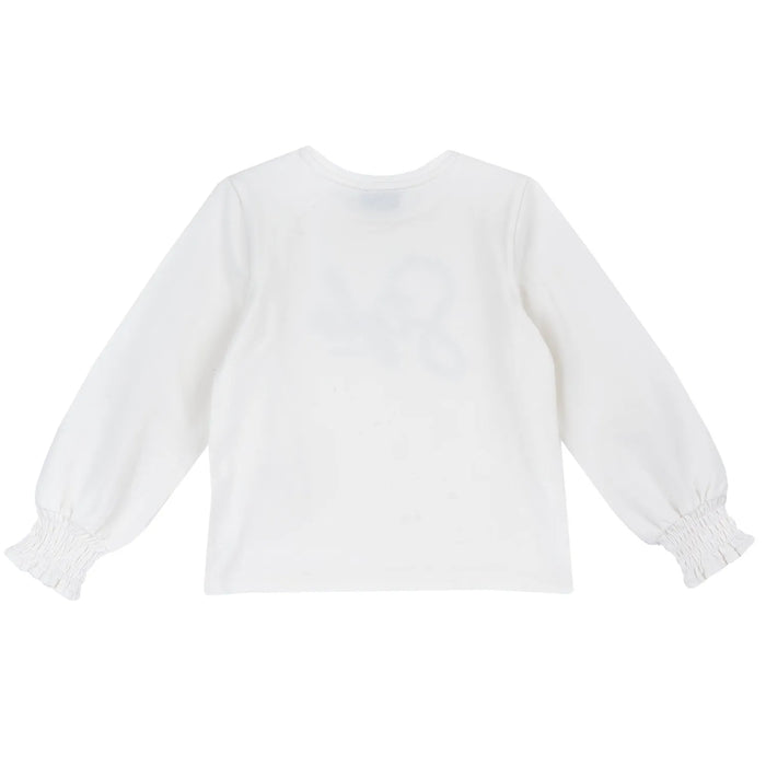 Girls White Typography Printed Long Sleeve Top