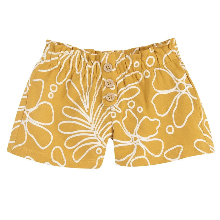 Girls Yellow Floral Printed Shorts
