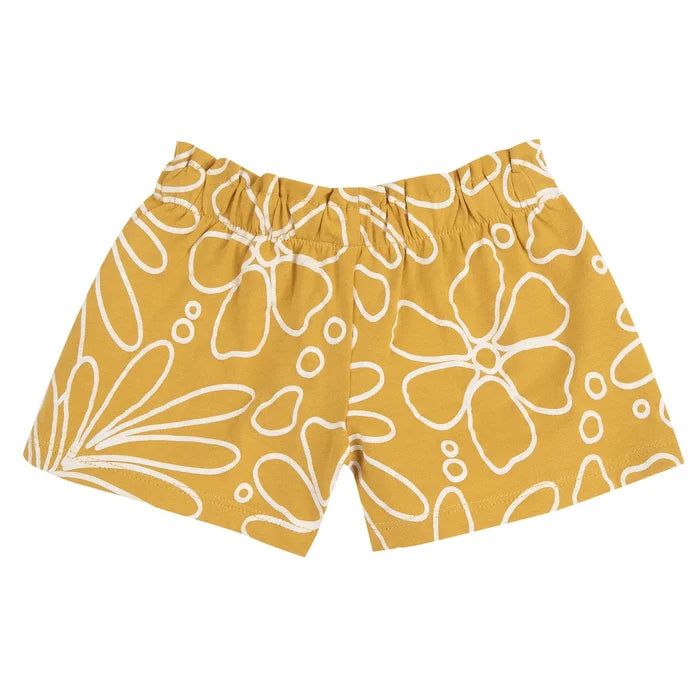 Girls Yellow Floral Printed Shorts