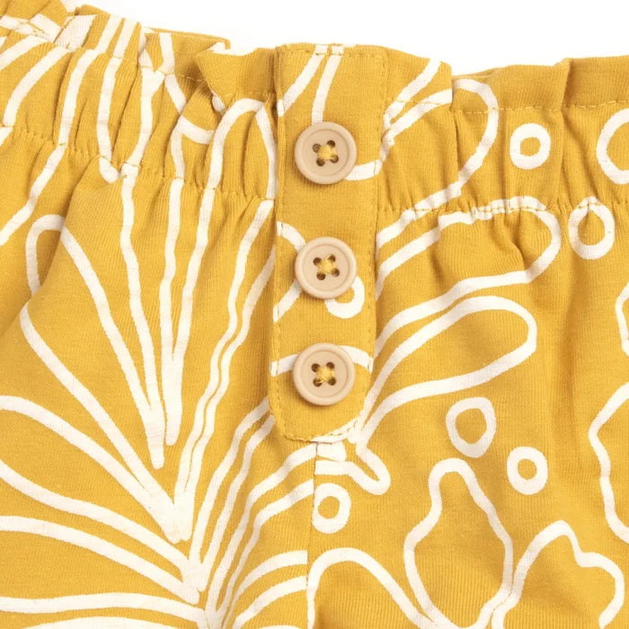 Girls Yellow Floral Printed Shorts