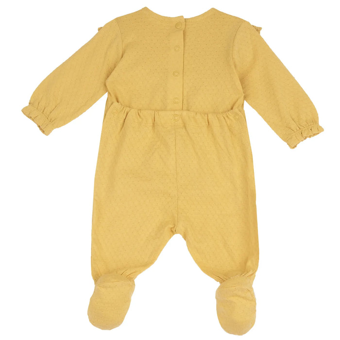 Girls Yellow Self Design Back Opening Babysuit