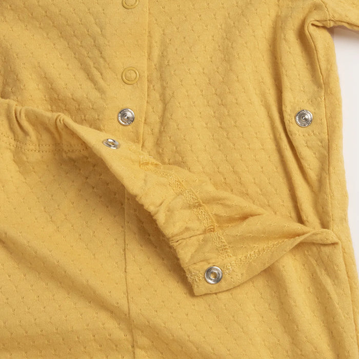 Girls Yellow Self Design Back Opening Babysuit