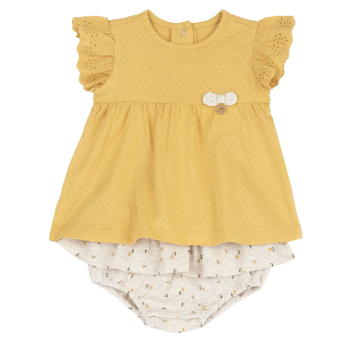 Girls Yellow Self Design Top with Shorts