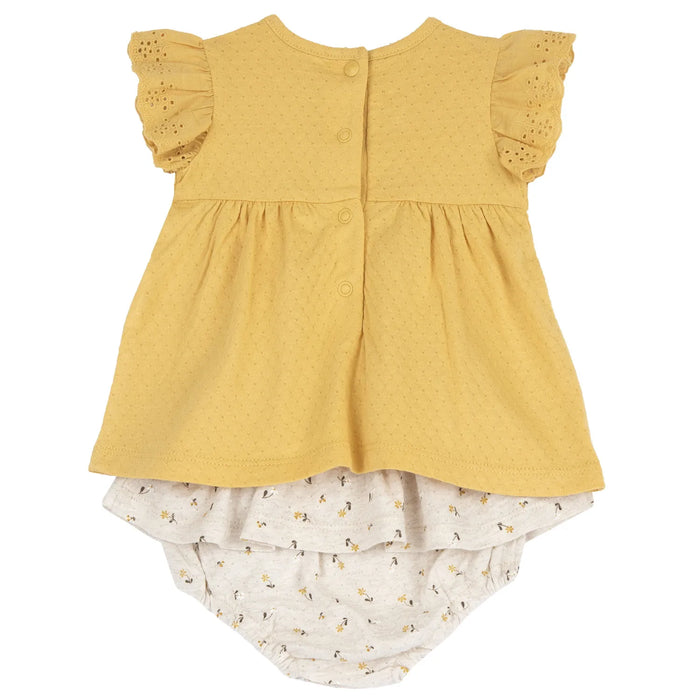 Girls Yellow Self Design Top with Shorts