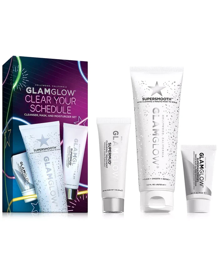 GLAMGLOW Clear Your Schedule Cleanser Mask And Moisturizer Set بكج حصري للعناية بالبشرة