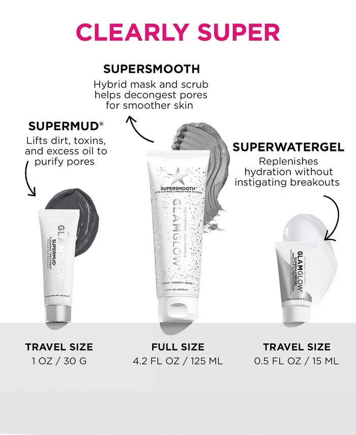 GLAMGLOW Clear Your Schedule Cleanser Mask And Moisturizer Set بكج حصري للعناية بالبشرة