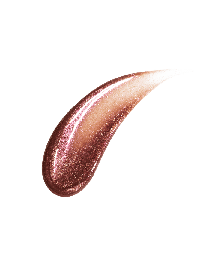 A smear of Gloss Bomb Universal Lip Luminizer in the shade Hot Chocolit Fantasy on a white background.
