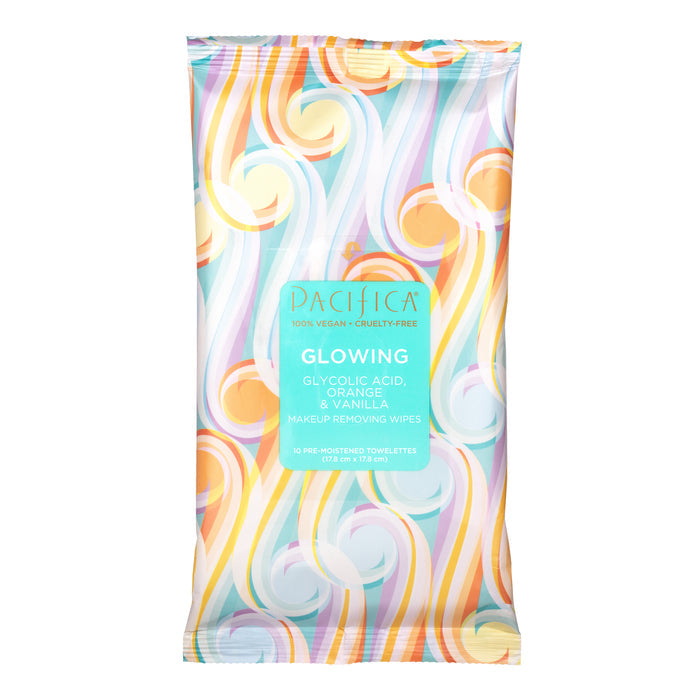 Glowing Glycolic Acid, Orange & Vanilla Makeup Removing Wipes (10ct) - Pacifica
