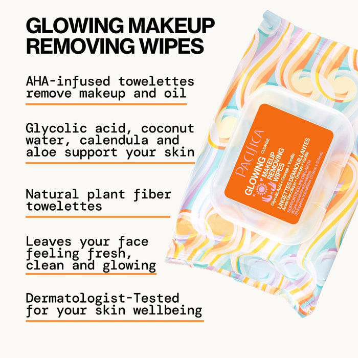 Glowing Glycolic Acid, Orange & Vanilla Makeup Removing Wipes - Pacifica