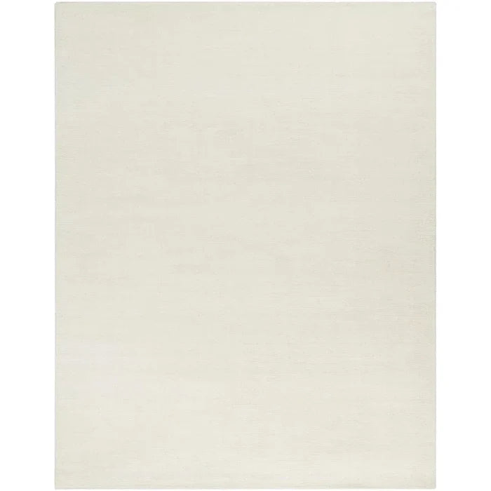 Handwoven Wool Rug 6' x 9' in beige with subtle striped pattern