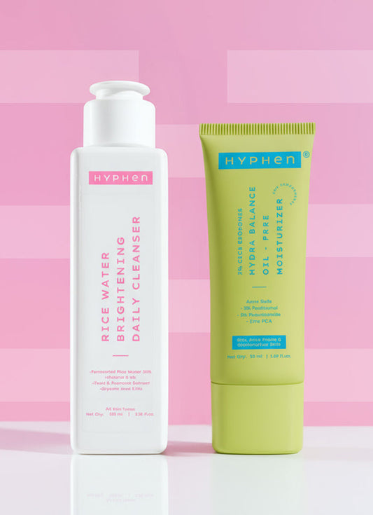 Hyphen Hydration Duo: 2% Cica Exosomes Hydra Balance Oil - Free Moisturizer & Rice Water Brightening Cleanser - front pack...