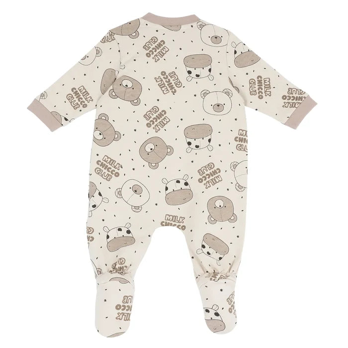 Infants Beige Animal Printed Front Opening Babysuit
