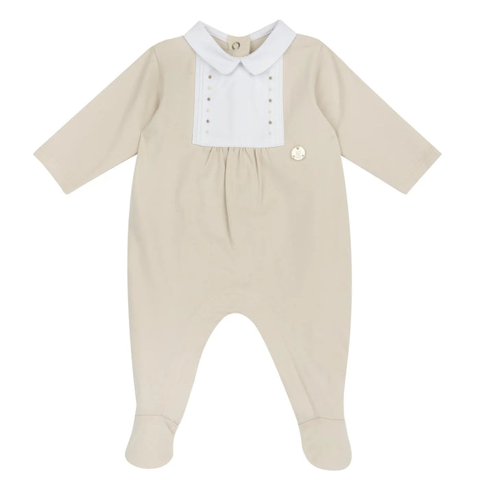 Infants Beige Embellished Leg Opening Babysuit