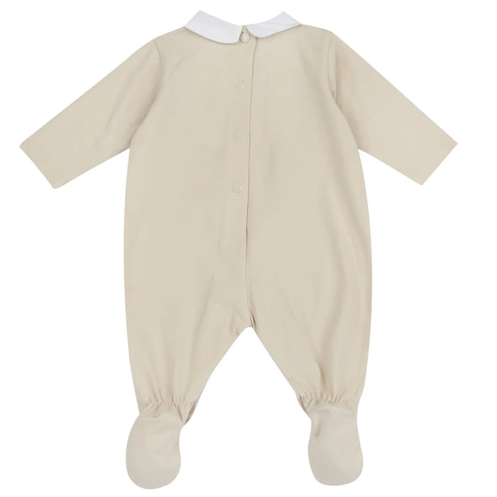 Infants Beige Embellished Leg Opening Babysuit