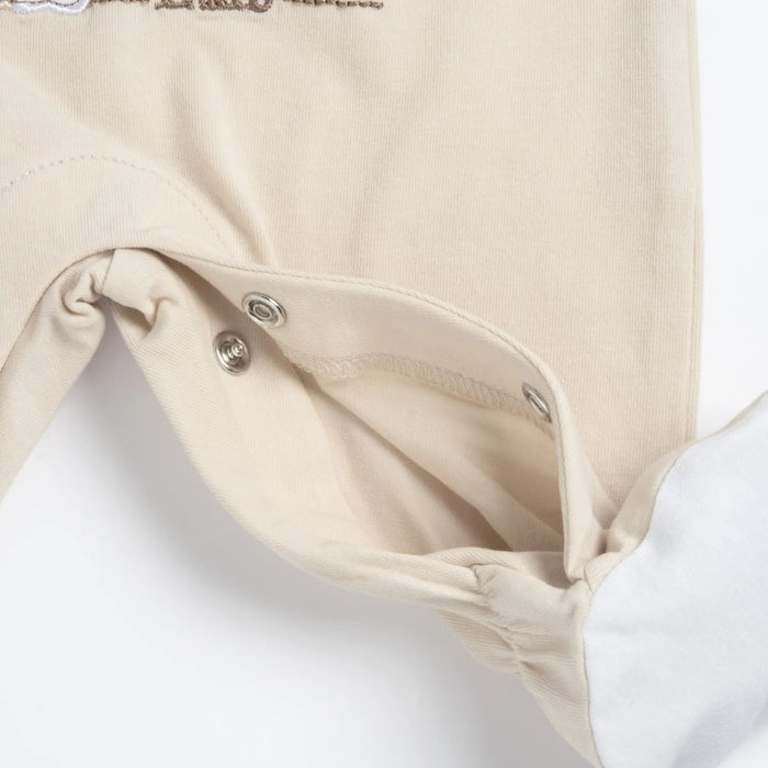 Infants Beige Printed Back Opening Babysuit