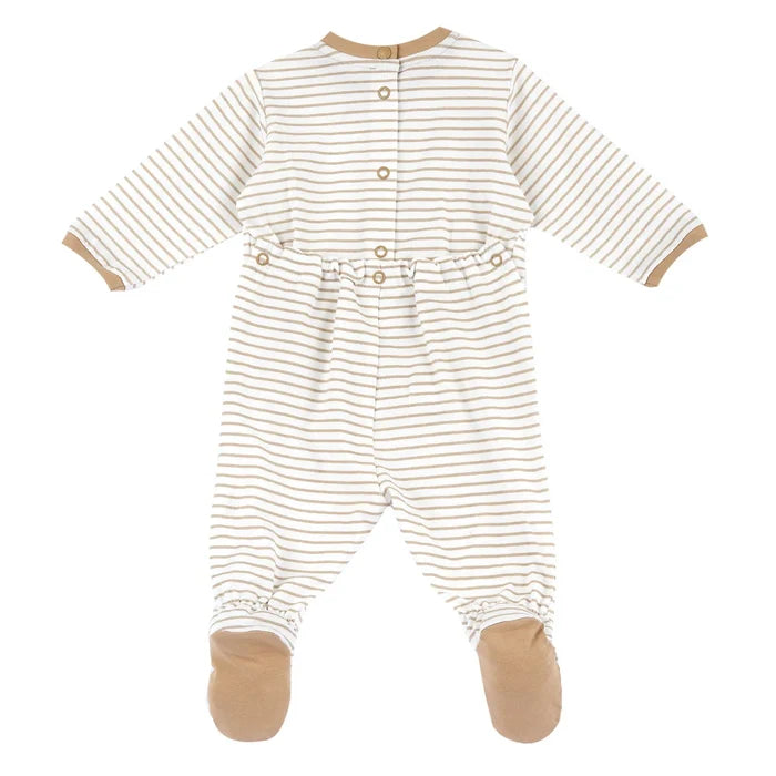 Infants Beige Striped Back Opening Babysuit