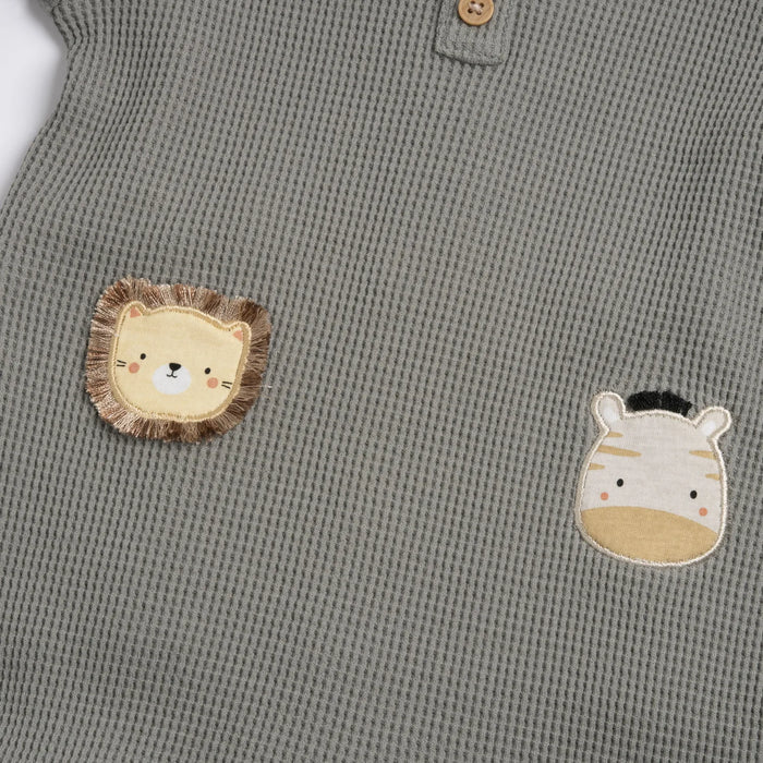 Infants Medium Green Applique Back Opening Babysuit