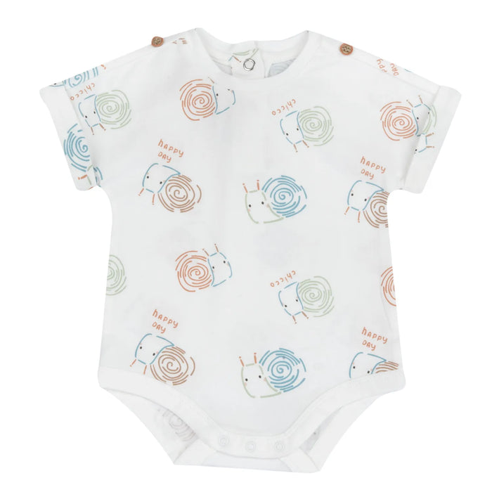 Infants White and Beige Printed Bodysuit with Dungaree