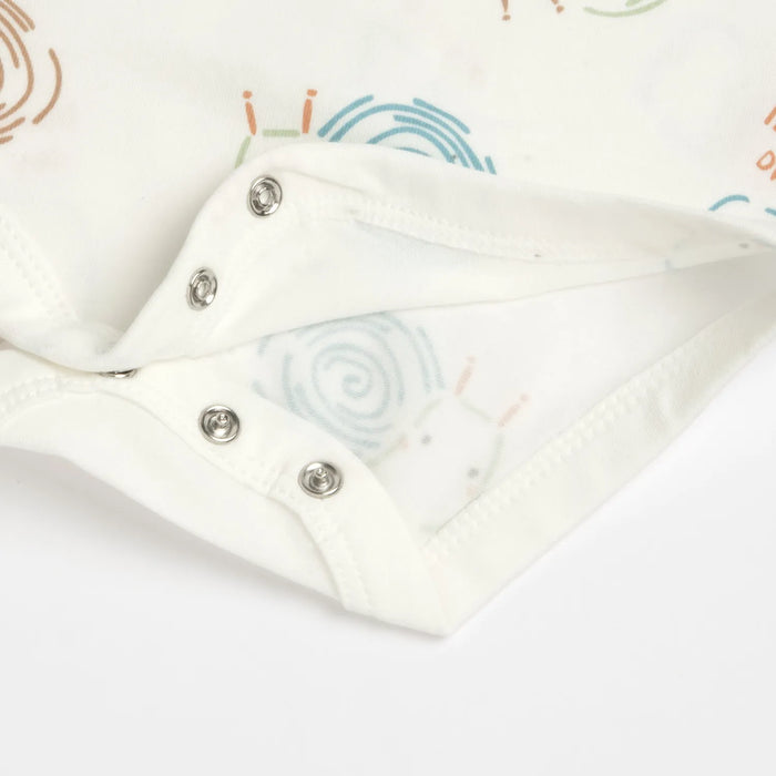 Infants White and Beige Printed Bodysuit with Dungaree