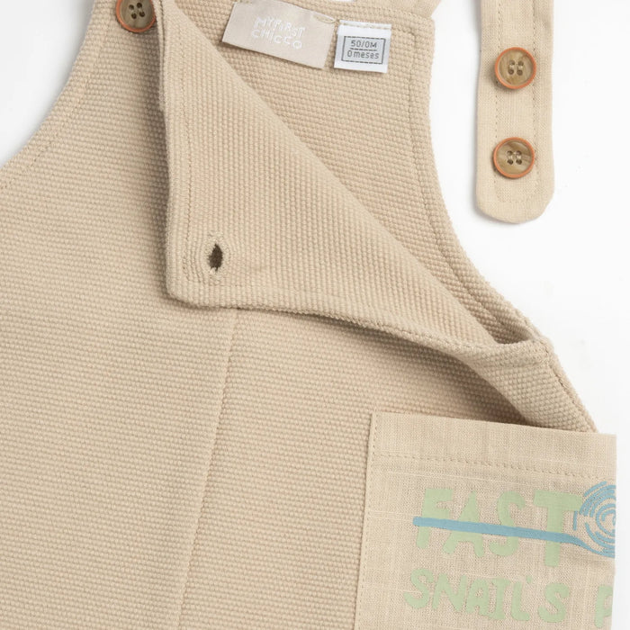 Infants White and Beige Printed Bodysuit with Dungaree