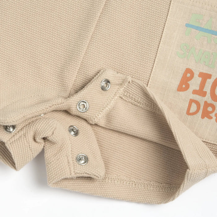 Infants White and Beige Printed Bodysuit with Dungaree