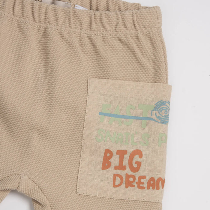 Infants White and Beige Solid T-Shirt with Trouser