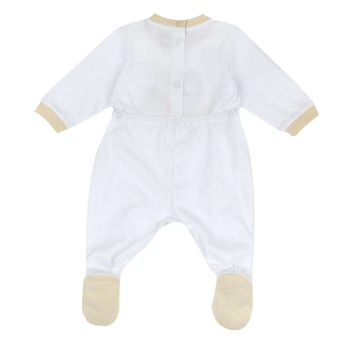 Infants White Animal Printed Back Opening Babysuit