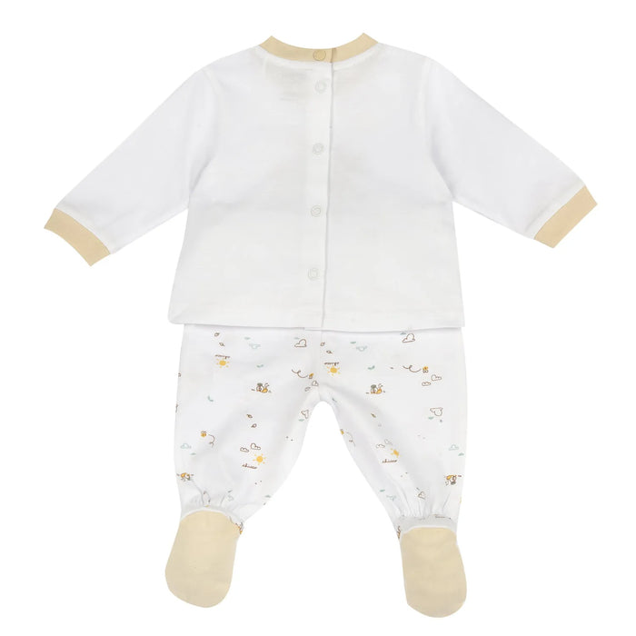 Infants White Animal Printed Smock with Leggings