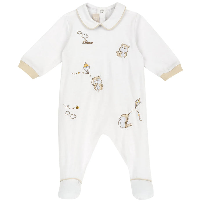 Infants White Embroidered Back Opening Babysuit