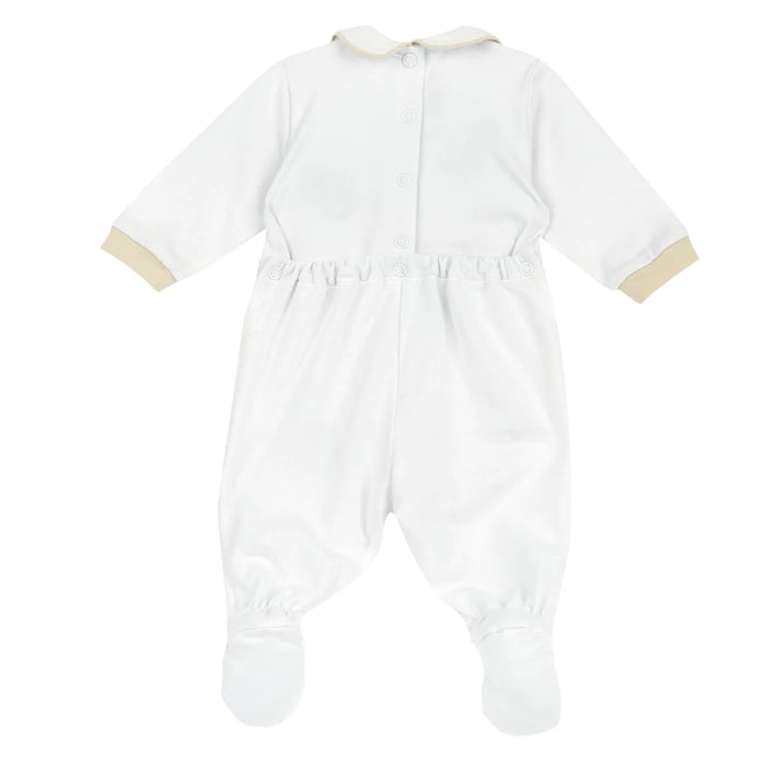 Infants White Embroidered Back Opening Babysuit