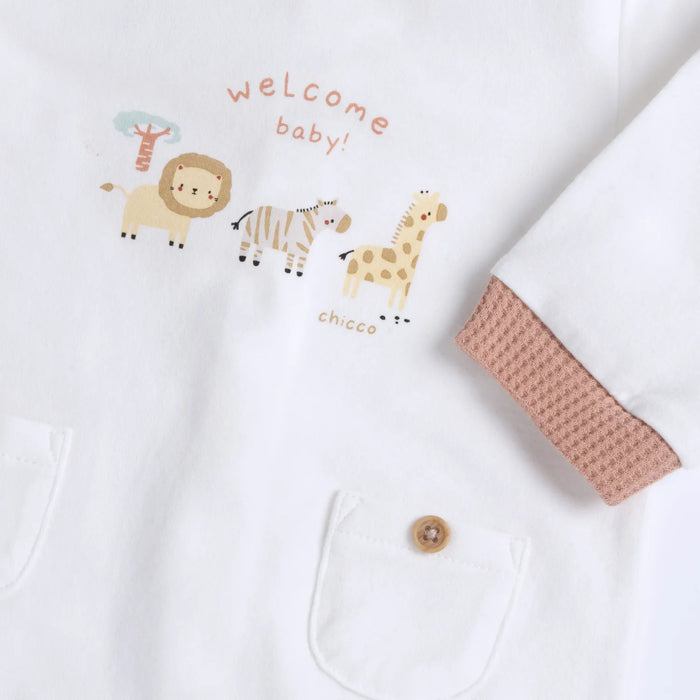 Infants White Graphic Printed Leg Opening Babysuit