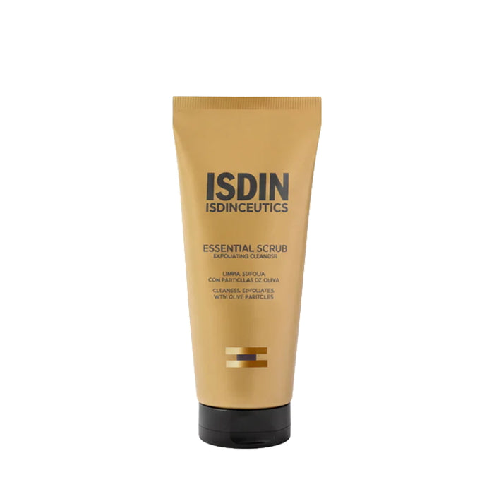 ISDIN Essential Scrub exfoliating cleanser tube with olive particles