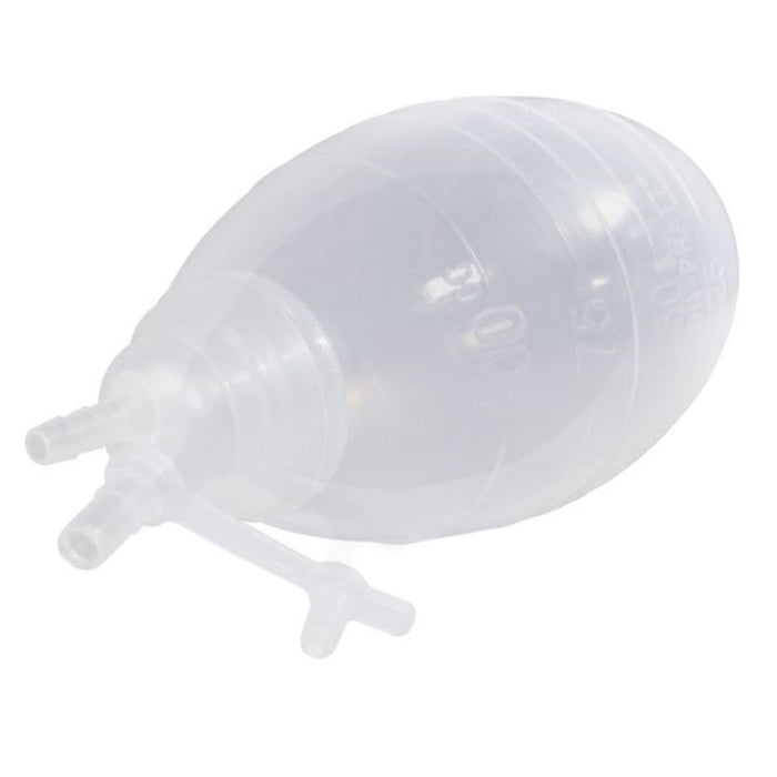 A translucent, oval-shaped bag rests on a plain background. The bag has a drawstring closure at one end, forming small, thin legs.