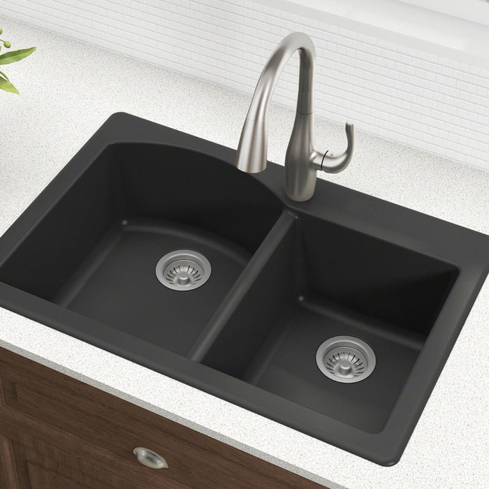 33-inch quartz granite double bowl kitchen sink with undermount installation
