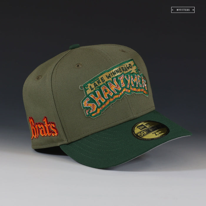 LAKE WINNEBAGO SHANTYMEN BRATS ARMY OLIVE MOUNTAIN GREEN NEW ERA FITTED CAP