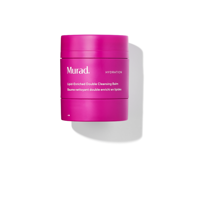 A single jar of Murad Hydration Lipid-Enriched Double Cleansing Balm in a vibrant magenta pink color, shown on a clean white background with a soft shadow.
