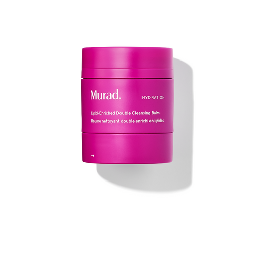 A single jar of Murad Hydration Lipid-Enriched Double Cleansing Balm in a vibrant magenta pink color, shown on a clean white background with a soft shadow.